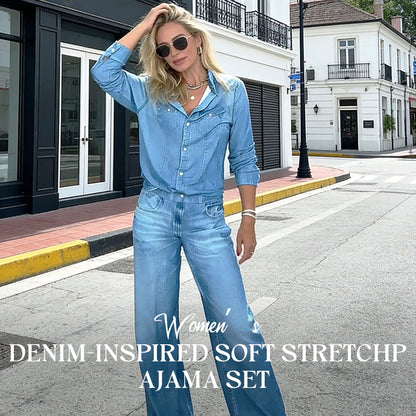 ⏰🎁2-delig pyjamas-set in imitatie-denim voor dames