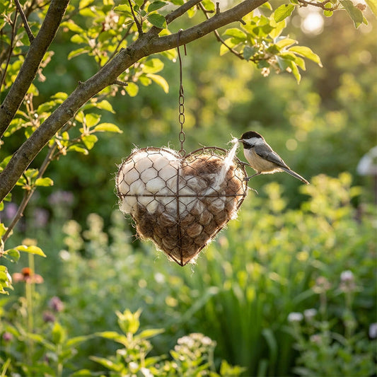Handgemaakte hartvormige nestmateriaalhouder voor vogels