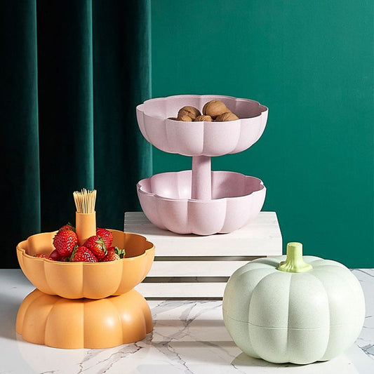 🎃 VROEGE AANBIEDING 50% KORTING – Dubbele Pompoen Fruitschaal | Stijlvolle Opberging Voor Fruit En Snacks