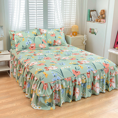 🎉Nieuwjaars Cadeau 50% KORTING!👑Luxe 3-Delige Bedrokset met Dubbellagse Ruches – Romantisch & Comfortabel voor Jouw Slaapkamer!