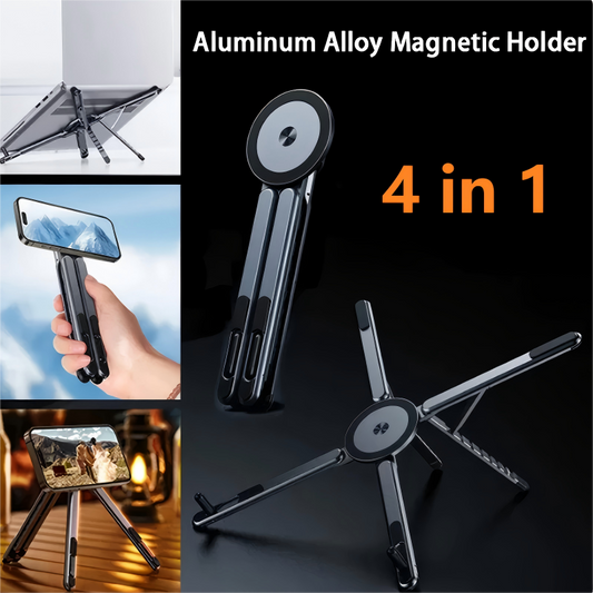 🎉Nieuwjaars Cadeau 50% KORTING!📱4-in-1 Multifunctionele Magnetische Apparaatstandaard: Aluminiumlegering – Draagbaar, Verstelbaar & Stabiel Voor Telefoon/Tablet/Laptop!