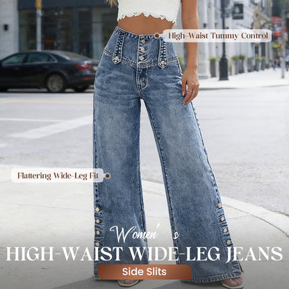 ⏰👖Hoge taille wijde pijpen jeans voor dames met zijsplitten