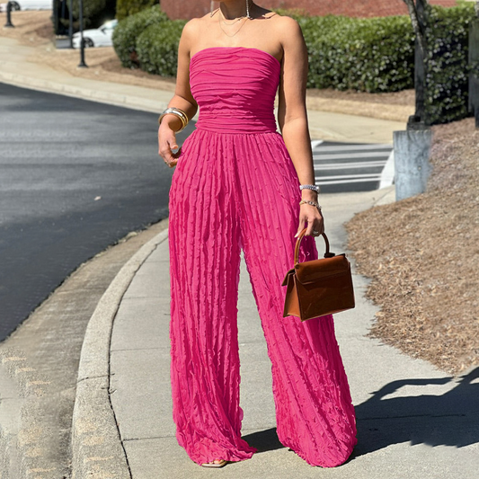 🔥🎁Strapless jumpsuit met wijde pijpen en kreukels