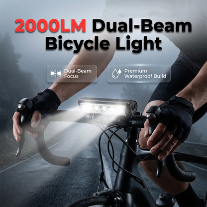 🚲💡 50% korting! 2000 Lumen fietslicht – 💪 200m zicht, ☔ IPX6 waterdicht, ⚡ USB-C – veilig door donker & regen!