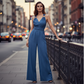 ⏰🎁Halter jumpsuit met V-hals en wijde pijpen – open rug