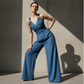 ⏰🎁Halter jumpsuit met V-hals en wijde pijpen – open rug