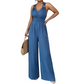 ⏰🎁Halter jumpsuit met V-hals en wijde pijpen – open rug
