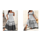 Maxi-jurk met vierkante hals, pofmouwen en gelaagde rok