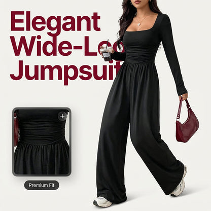 Dames casual jumpsuit met vierkante hals en wijde pijpen