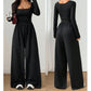 Dames casual jumpsuit met vierkante hals en wijde pijpen