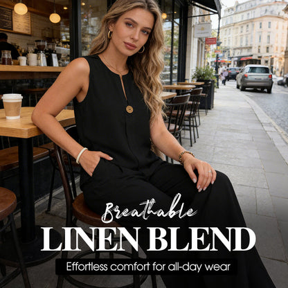 👗✨ Minimalistische mouwloze top & broek met wijde pijpen 💨🌟