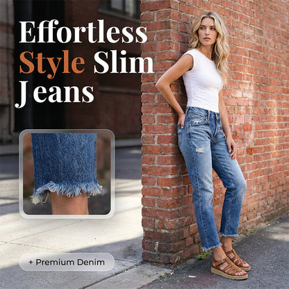 Dames modieuze slim-fit jeans met slijtage