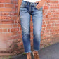 Dames modieuze slim-fit jeans met slijtage
