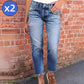 Dames modieuze slim-fit jeans met slijtage
