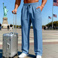 🛒 54 % korting 👖Herenbroek met elastische tailleband en trekkoord, recht model
