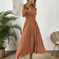 👗Nieuw Binnen 50% KORTING🍊 Retro Polkadot Halter Jurk – Vloeiende Geplooide Rok & Hoge Taille – Flatterend & Luchtig 🍋