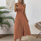 👗Nieuw Binnen 50% KORTING🍊 Retro Polkadot Halter Jurk – Vloeiende Geplooide Rok & Hoge Taille – Flatterend & Luchtig 🍋