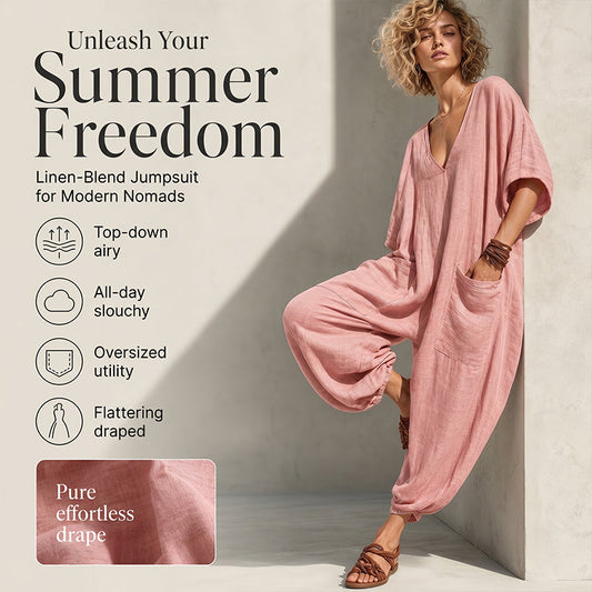 ✨ BESTSELLER ✨ Losse V-Hals Jumpsuit – Comfortabele Mengstof, Grote Zakken & Ademend