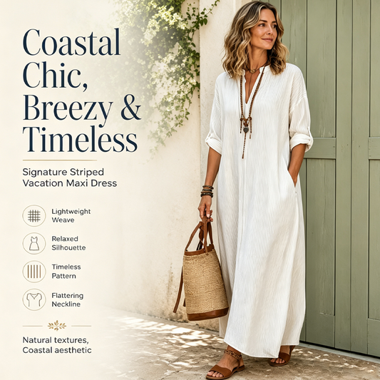 🔥50% KORTING 50K+ VERKOCHT🌊👗Dames gestreepte V-hals maxi jurk licht ademend strand zomerjurk