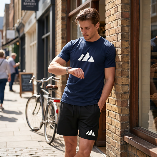 🏃 50% KORTING! ✨ Heren Zomerset – Geometrisch Print T-shirt met Korte Mouwen & Trekkoord Short | Ademend & Stijlvol 🌊