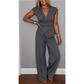 ✨ Elegante 2-Delige Dames Set – V-Hals Top Met Wijde Pijp Broek | Comfortabel & Stijlvol