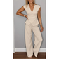 ✨ Elegante 2-Delige Dames Set – V-Hals Top Met Wijde Pijp Broek | Comfortabel & Stijlvol