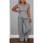 ✨ Elegante 2-Delige Dames Set – V-Hals Top Met Wijde Pijp Broek | Comfortabel & Stijlvol