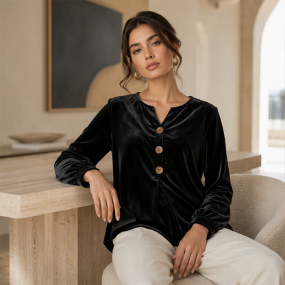 ✨🛍️Nieuwe collectie – Ontspannen fluwelen blouse – Lichtgewicht en strak afgewerkt voor alledaagse elegantie