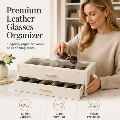 📢📢50% KORTING!! ⏰Zonnebrillenorganizer met 2 Niveaus en Transparant Glazen Deksel