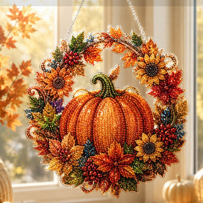 🎃🍂 KOOP 2, KRIJG 1 GRATIS! DIY Pompoen-Diamantkrans – Maak je Eigen Glinsterende Herfstdecoratie | Complete Set met Acrylbasis & Ophangketting ✨