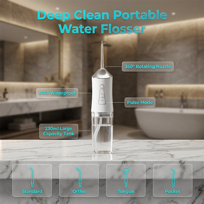 ⏰🎁Draagbare monddouche met 230 ml reservoir voor thuis en onderweg