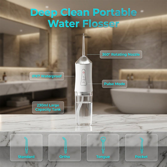 ⏰🎁Draagbare monddouche met 230 ml reservoir voor thuis en onderweg