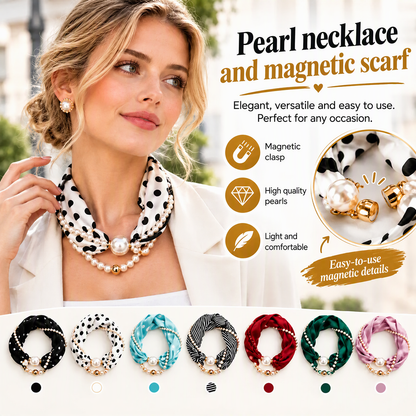 🧣✨ 3-in-1 Sjaal met Pareldetails & Afneembare Ketting – Magnetische Sluiting voor Elegante Looks